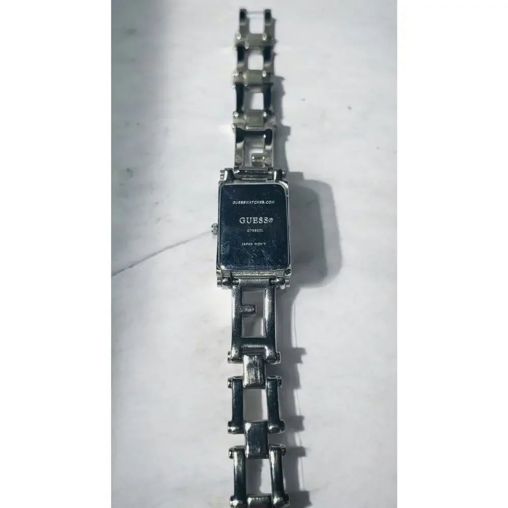 Guess Silver-Tone Crystal Tank-Style Bracelet Watch Rectangular Y2K Aesthetic